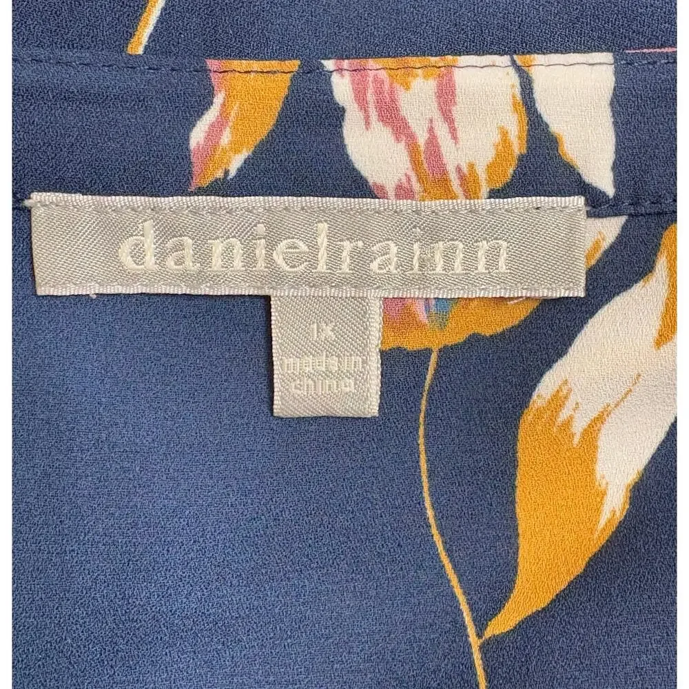 Daniel Rainn Dark Blue Floral Sheer Blouse 1X - Picture 3 of 3